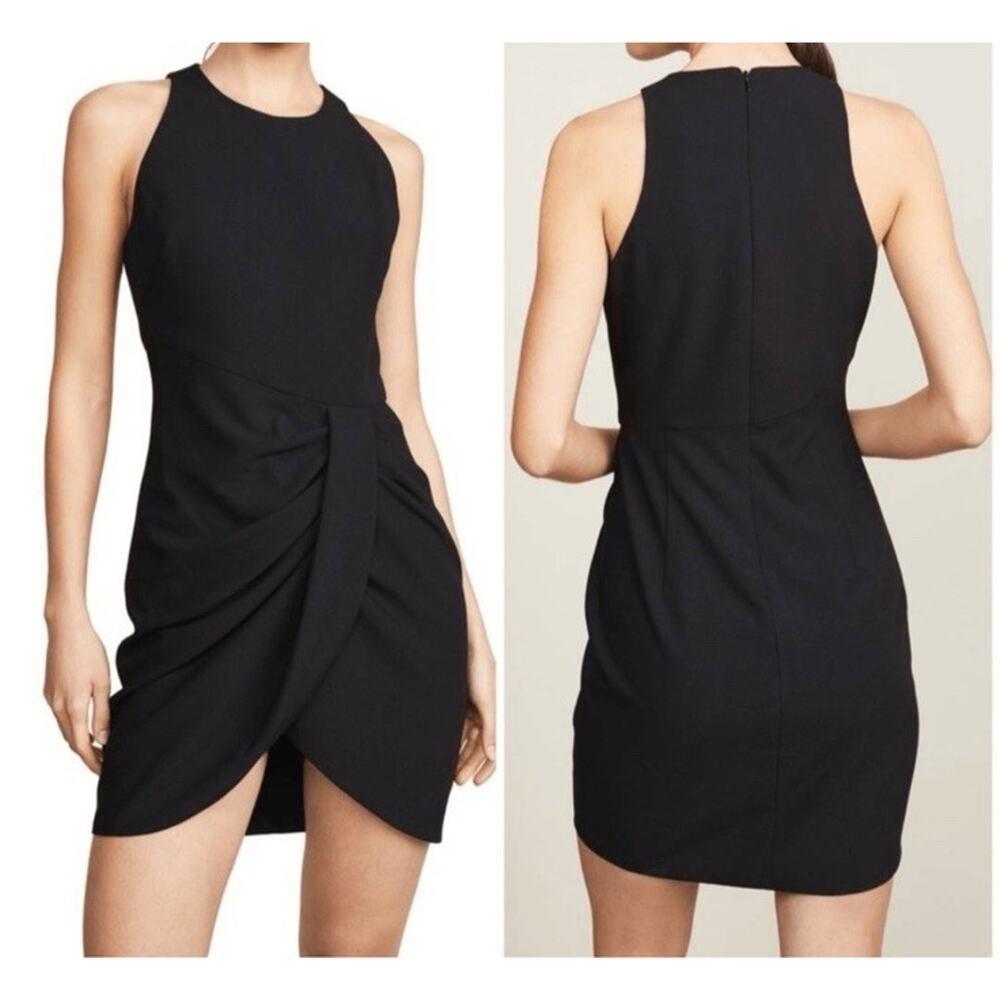 BLACK HALO Brett Drape Sleeveless Ruched Mini Dress Crepe Women’s‎ Size 12 Black